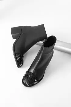 

ILVi-Genuine Leather Handmade Andre Women's Heeled Boot Black Leather Women Shoes 2020 Spring Summer (Made in Turkey)