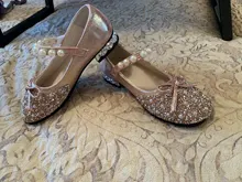 Zapatos de verano para niñas, zapatillas femeninas planas con cuentas de Mary Janes, de princesa brillante, zapatos de baile para bebés, sandalias para niños, zapatos de boda dorados