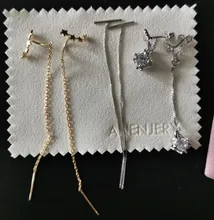 Anenjary-pendientes de plata de ley 925 con forma de estrella, aretes de cadena larga, S-E1443 completo