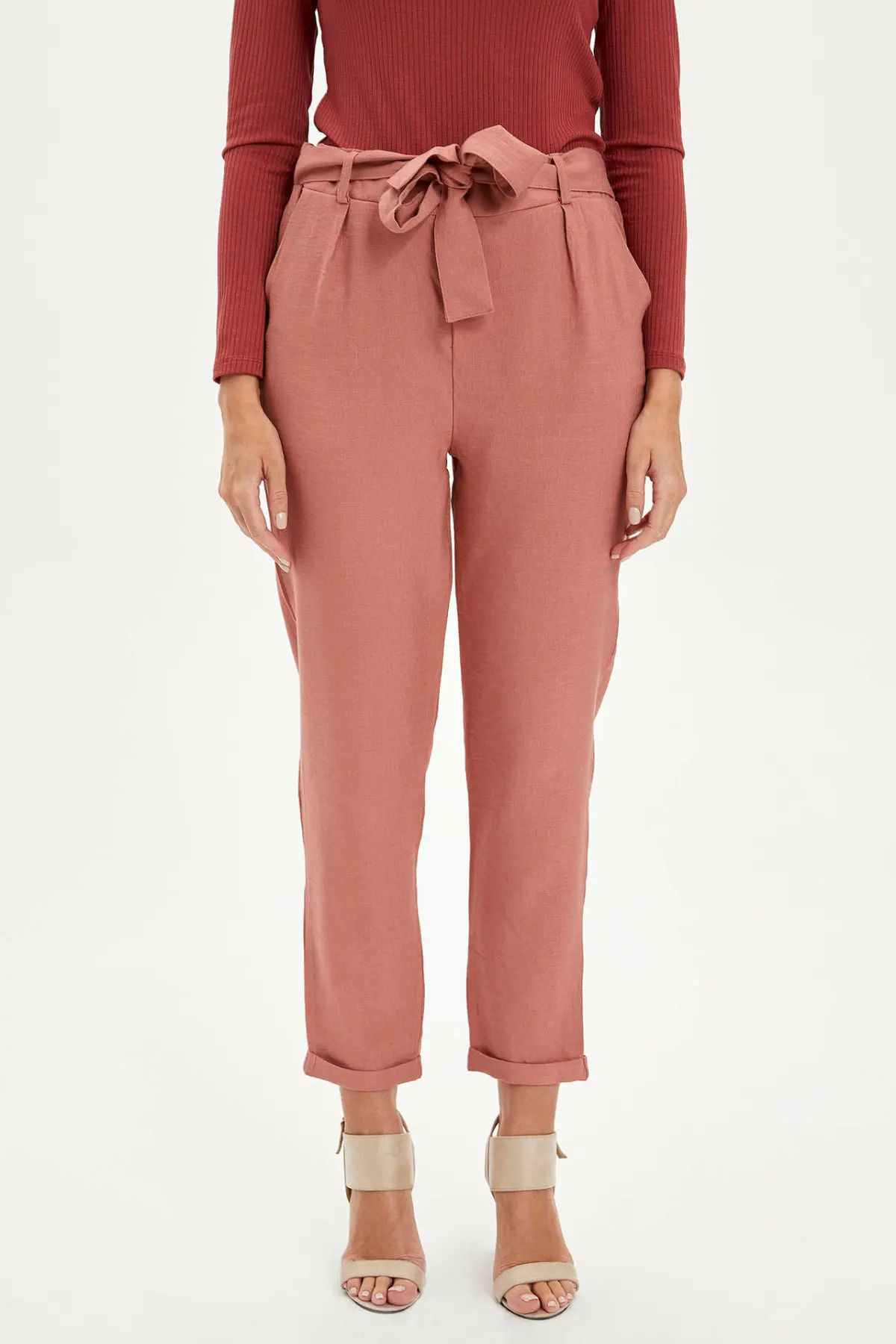 

DeFacto Female Fashion Loose Trousers Ladies Casual Belts Pants Comfort Straight Comfort Long Pants Pure Color - M0350AZ19HS