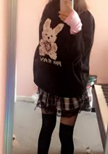 Otoño Invierno Harajuku conejo tejer suéter de manga larga Casual mujeres marea impreso suéter suelto jersey para el novio gótico punk
