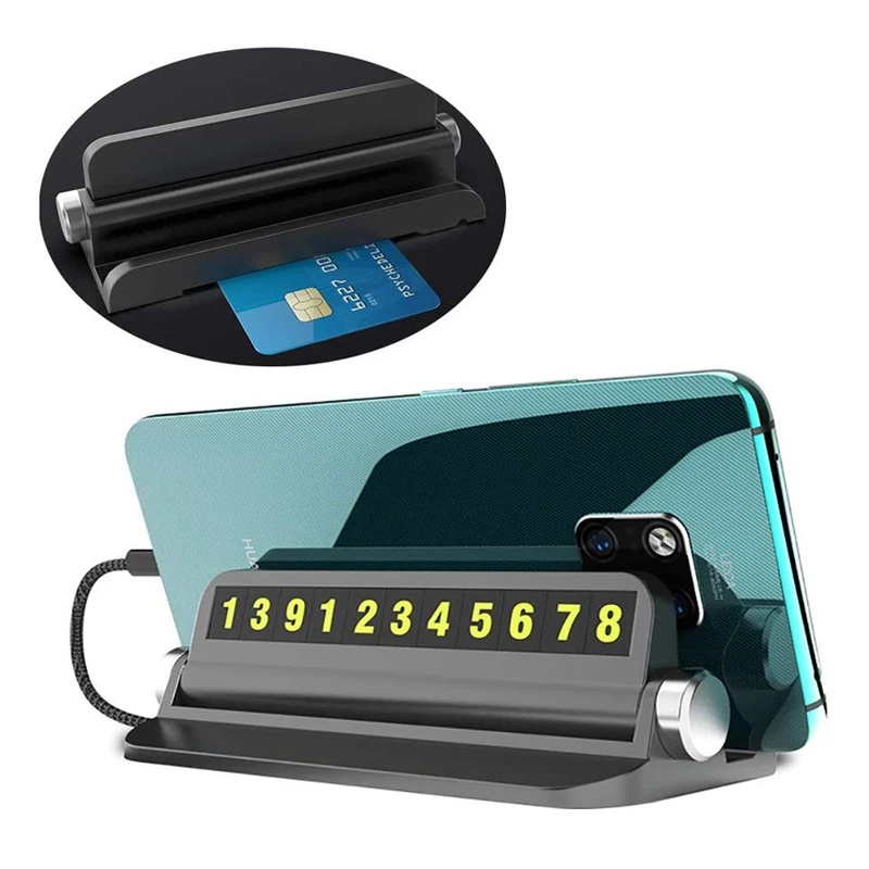 

3in1 Car Temporary Parking Card Hidden Mobile Phone Number Plate Car Phone Holder Stand and Card Placement Slot Night Light