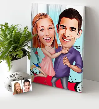 

Personalized Valentine Cartoon Canvas Table (30x50 cm.) - 3 photo Picture Funny Fun Memories Name Lettering Souvenir Gift