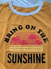 Womens T-Shirt Top-Tees Short-Sleeve Sunshine Bring Letter-Print O-Neck Casual on The