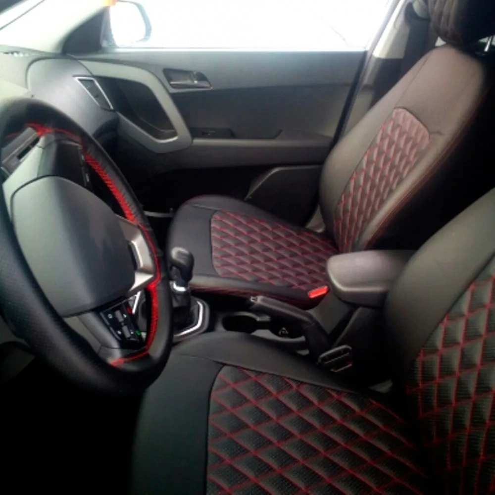 Для Hyundai Creta 2016-2021 Комплект модельных авточехлов с вышивкой РОМБ из экокожи