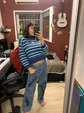 Harajuku-Jersey de algodón con rayas para mujer, Jersey largo y bonito de calle, 2018