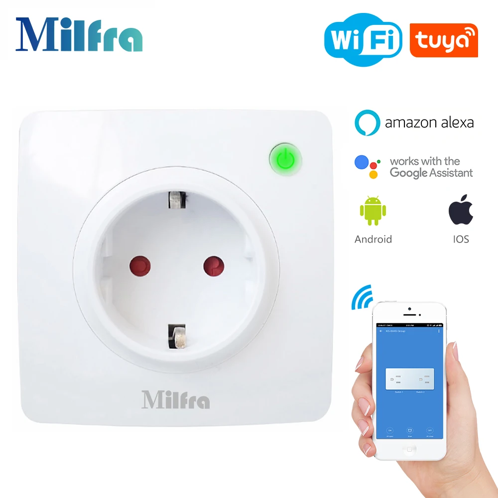

Milfra EU wall socket Universal Smart Wifi Electric Power Outlet Support Evergy Monitor Function and Magnetic Latching Relay