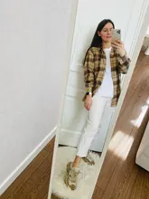 Plaid Shirt Tops Long-Sleeve Office Women Coat Loose Ladies Karsany And