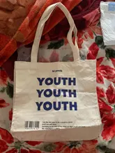 De lona de las mujeres bolsa de compras cartas de juventud imprimir mujer tela de algodón bolsa de hombro bolso Eco bolso reutilizables bolsas de compras