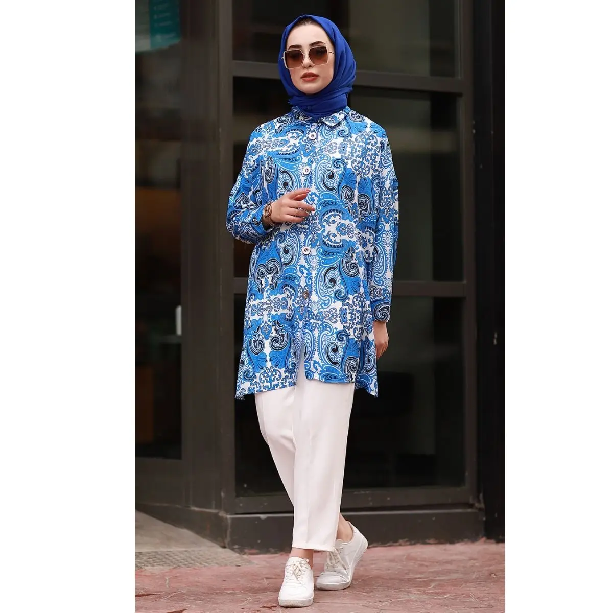 Printed Shirt Zero Collar Long Sleeve Seasonal New Season Elegant  Casual Wedding  Summer  Modern Muslim  Fashion Hijab Clothing