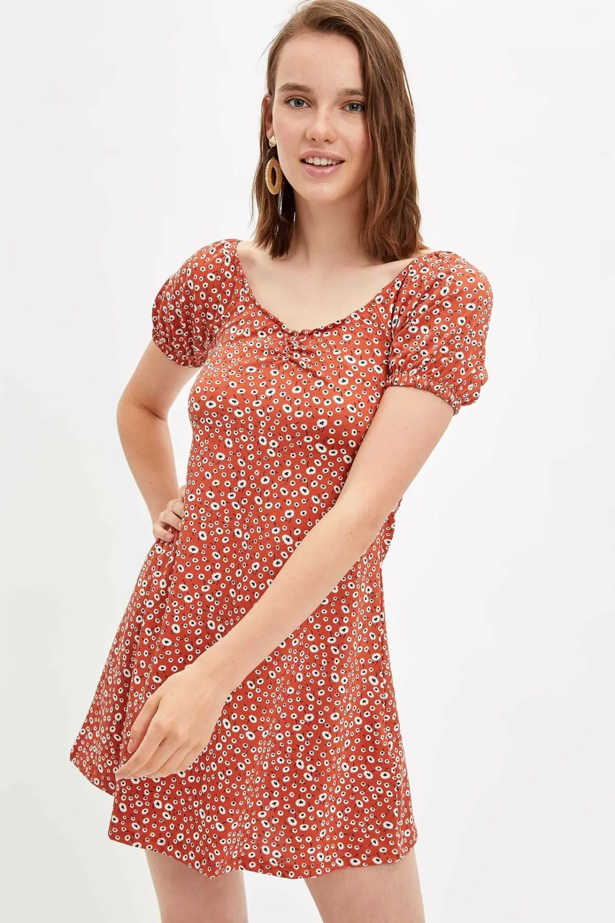 

DeFacto New Fashion Woman O-neck Knitted Dress Female Casual Print Pattern Pleated Dresses Summer Ladies Dress - M0081AZ19AU