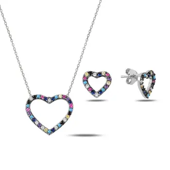 

Angemiel 925 Sterling Silver Mixed Color Zircon Stone Heart Set-Rhodium Plated