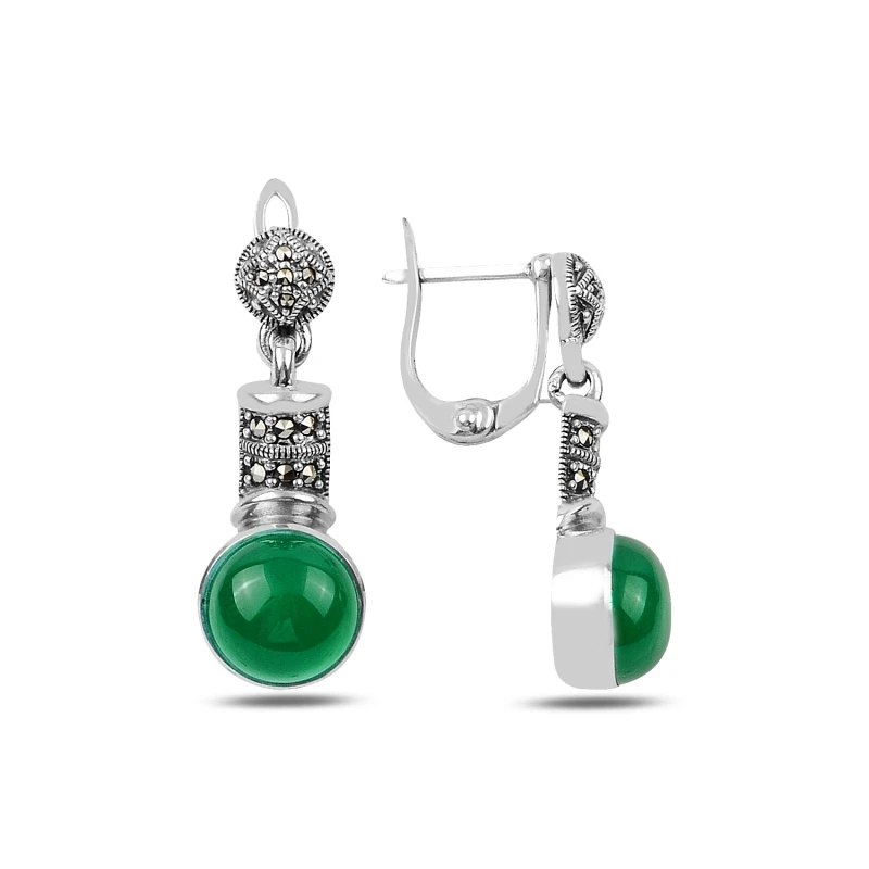 

Armagano Marcasite & Green Agate Stone Dangle Earrings