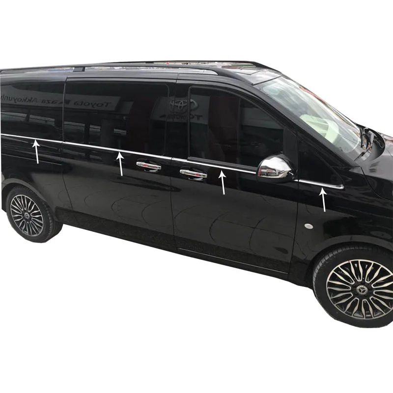 Chrome Windows FrameTrim Cover Window Moldings Glass Slats Car Accessor Mercedes Vito W447 (Short Châssis) 2014-UP 8 Pcs S.Steel |
