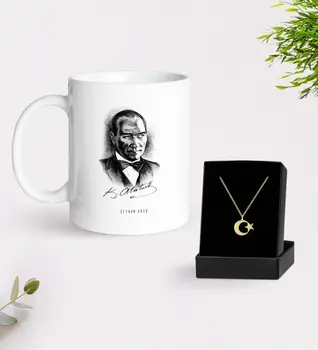 

Personalized Ataturk Themed Mug And Moon Star Necklace Gift Seti-14
