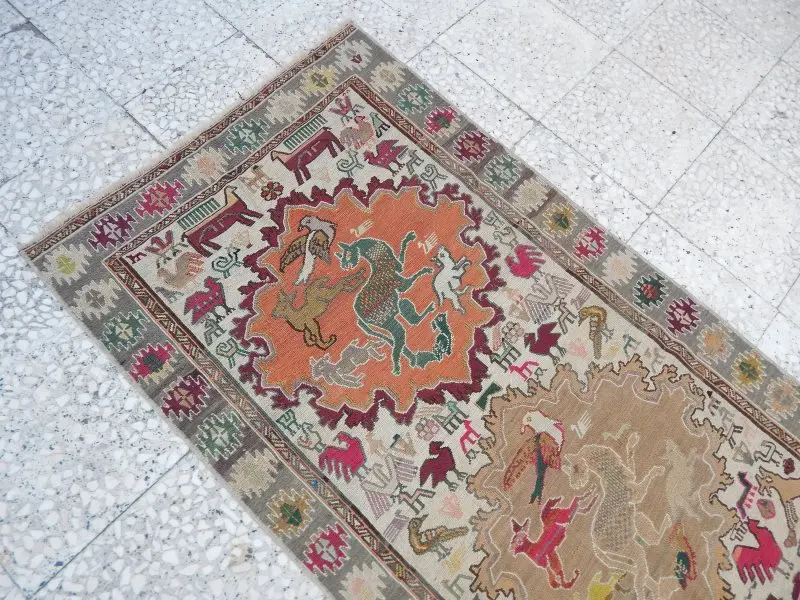 Животный узор короткий Soumak ковер бегун 2'11'' X 6'1''