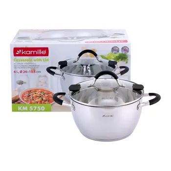 

6 L stainless steel pan with lid and silicone handles Kamille, kml-5750