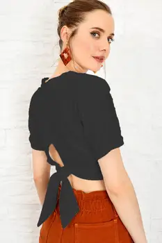 

Trend Alacati Style Women V Double Collar Crop Gusset Bluz ALC-X3954