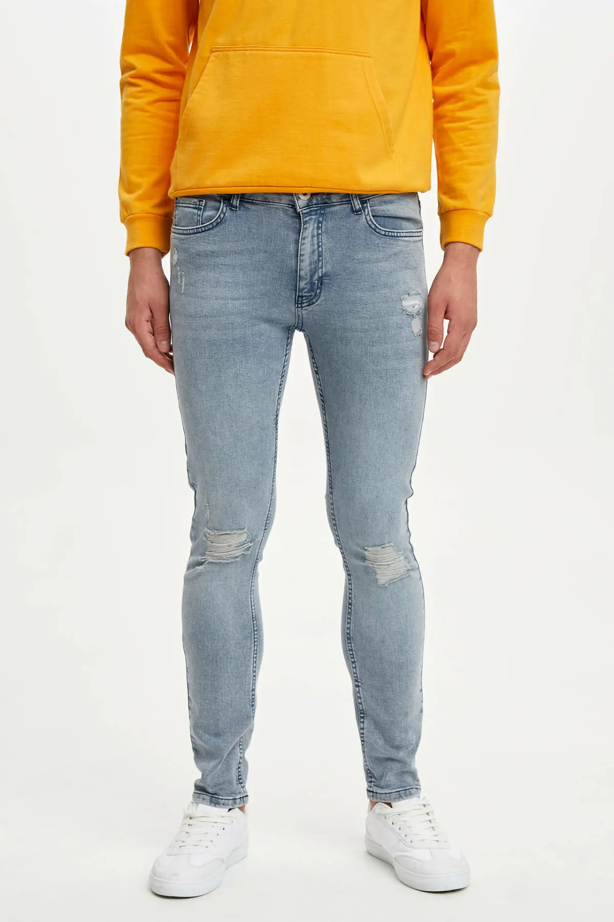 DeFacto Man Light Blue Trousers Jeans Hole Casual Classic Jeans Male Denim Jeans Casual Skinny Elasticity Pants--M1205AZ19AU DeFacto Man Light Blue Trousers Jeans Hole Casual Classic Jeans Male Denim Jeans Casual Skinny Elasticity Pants--M1205AZ19AU
