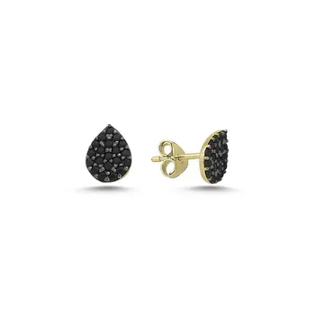 

Angemiel 925 Silver Black Zircon Stone Drop Earrings-Gold Plated