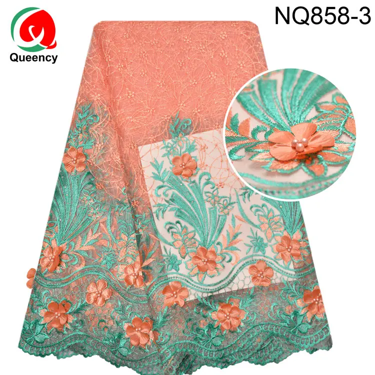 NQ858 3D аппликация Тюль Кружева Италия Африканский хороший дизайн Чистая кружева с камнями и бисером для невесты свадьбы и вечеринки 9 цветов