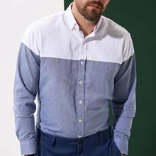 DeFacto, мужские Модные Лоскутные рубашки, рубашки с длинным рукавом, мужские повседневные рубашки с отворотным воротником, топы, новинка-L5607AZ19AU