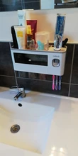 ONEUP-soporte de cepillo de dientes automático para baño, exprimidor de pasta dental automático para pared con estante de almacenamiento de tazas, organizador de accesorios de baño