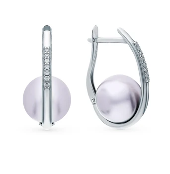 

Silver earrings with cubic zirconia and pearls imitation sunlight sample 925