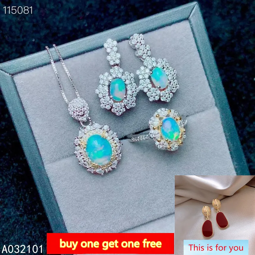 

KJJEAXCMY fine Jewelry 925 sterling silver inlaid natural opal classic pendant ring earring set support test Chinese style