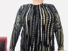 Knitted Sweater Tops Pullover Jumper Long-Sleeve Loose Printed Floral-Pattern YISU O-Neck