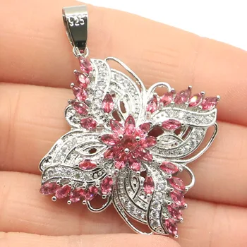 

48x37mm SheCrown Big Star Shape Created Pink Tourmaline Zircon Gift For Woman's Jewelry Making Silver Pendant