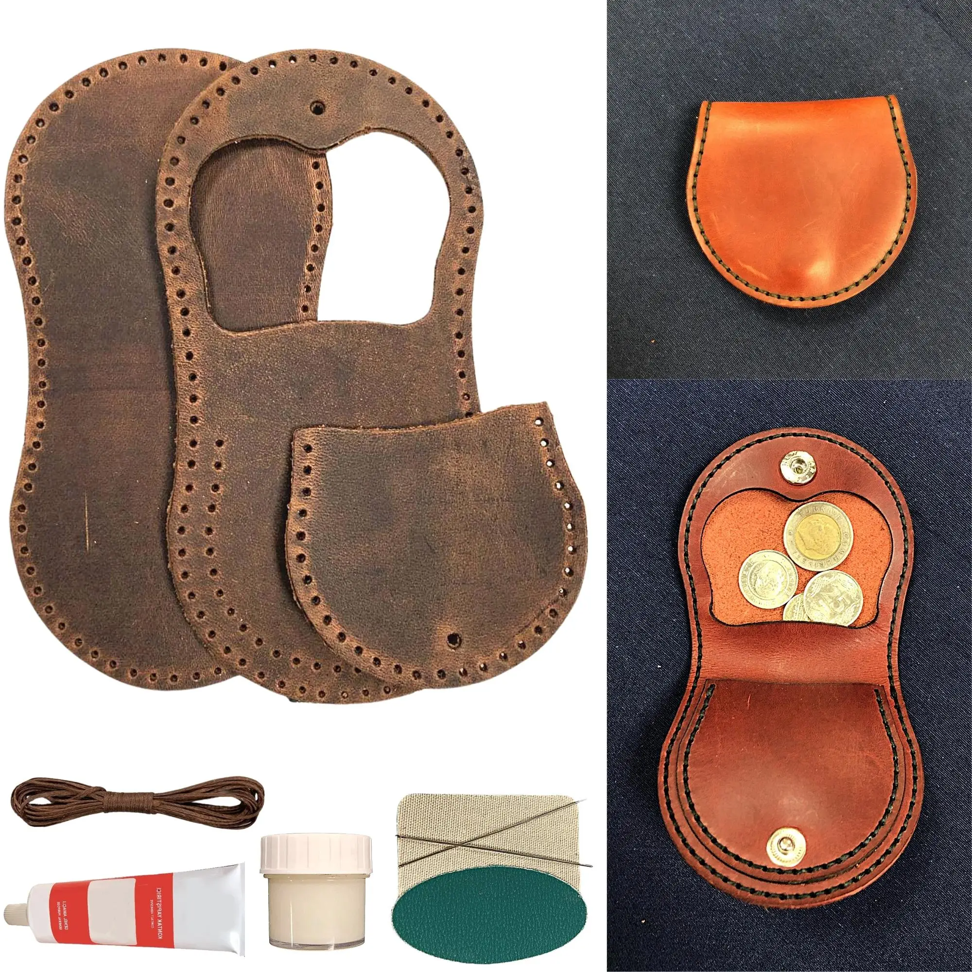 Ipekbazaar DIY Handmade Genuine Leather Mini & Snap Coin Purse Making Kit Specially Cut Crazy Leather Pieces for  Badge Holder