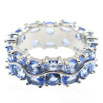 

23x8mm SheCrown Ravishing Created Rich Blue Violet Tanzanite For Woman's Silver Rings