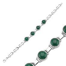 Серебряный 925 пробы Малахитовый камень браслет ручной работы