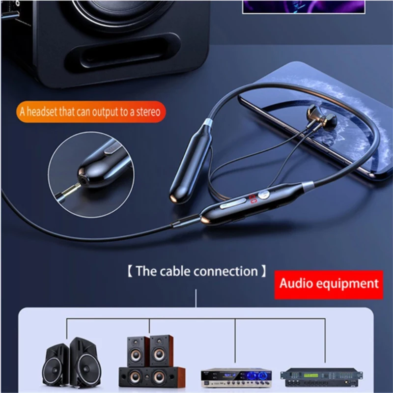 【Connect 2 Phone】100 Hour Music Wireless Bluetooth Earphone 9D Strong Bass in Ear Sport Headset Neckband With Output MIC