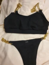 Chain Swimsuit Bikini-Set Bandeau Sexy Women Summer Biquini Peachtan Female Mellatic