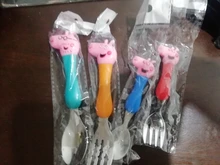 Peppa Pig-cubiertos de acero inoxidable para niños, modelos de figuras de la familia George Pig, vajilla, regalo de cumpleaños