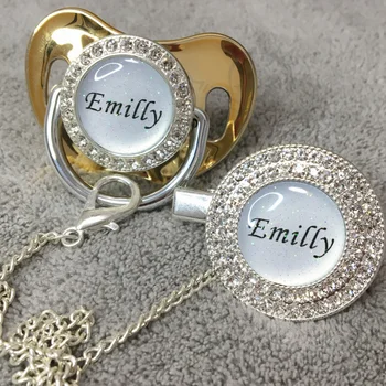 

MIYOCAR custom any glitter name photo gold bling pacifier and pacifier clip silver BPA free dummy bling glitter design P8-1-BG