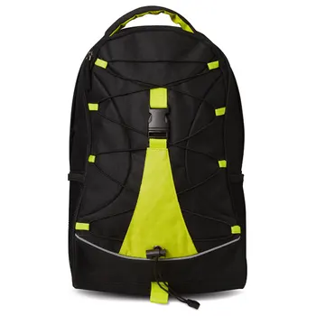 

Backpack in black color and decorative rope on the front, 600D polyester. Side mesh pockets.