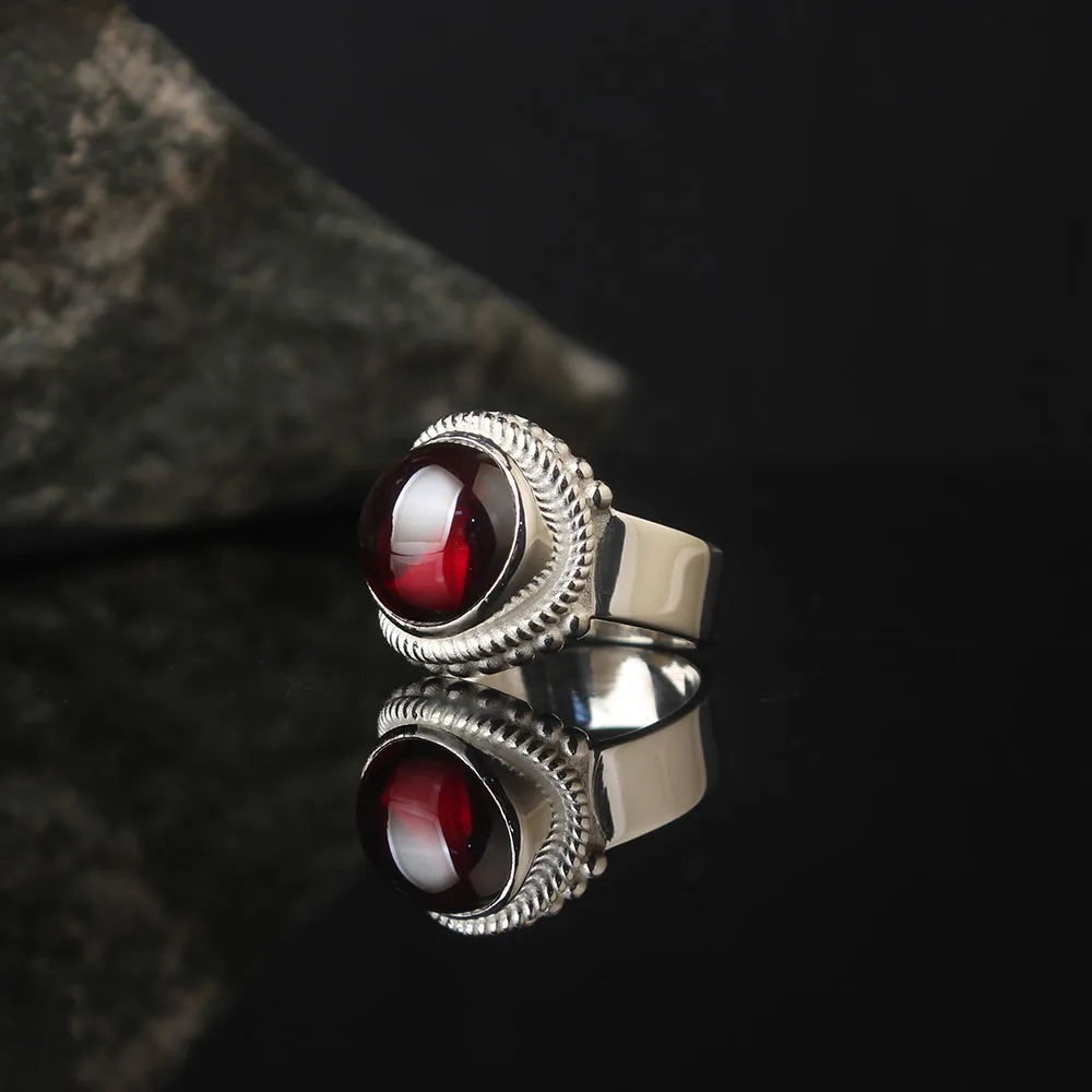 

Red Zircone Traditional Turkish 925 Sterling Silver Special Craft Handmade Signet Rings Jewelry Gift From Turkey for Women Men