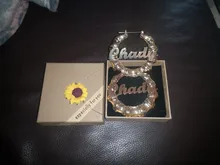 DOREMI-pendientes de aro de bambú de acero inoxidable, personalizables, con nombre, estilo bambú, con palabras llamativas