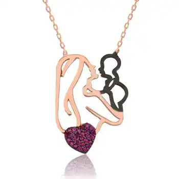 

KUTAYDAN 925 Sterling Silver Heart Mother Child Necklace