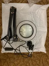 Lámpara de escritorio de lupa plegable profesional, luz LED de lectura con tres modos de atenuación, fuente de alimentación USB, 5 aumentos