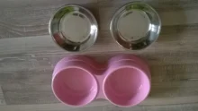 Alimentador de colores para mascotas, plato de acero inoxidable para alimento y agua de perros y gatos pequeños