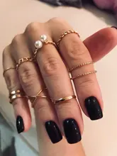 Conjunto de anillos de perlas de Color dorado y plateado bohemio para mujer, sortija abierta con giro geométrico, anillo abierto, joyería con abalorio