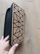 KANDRA-cartera Trifold de corcho con rombos para mujer, billetera de celosía con cremallera de diamante, monedero, tarjetero