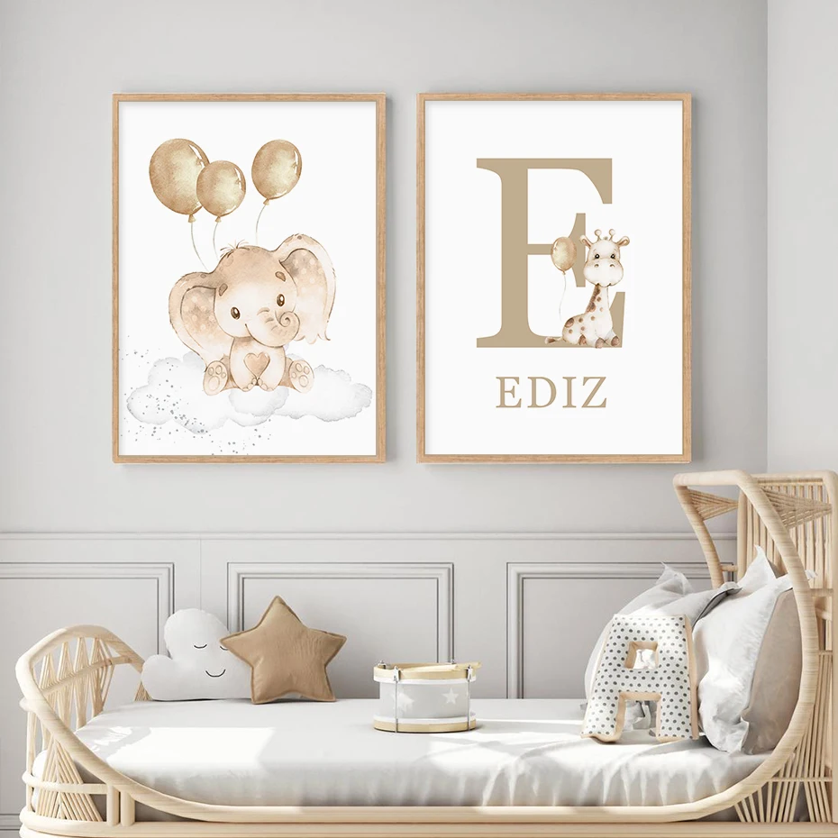Lion Elephant Rabbit Baby Name Custom Personalized Wall Art Kids Room Home  Decor