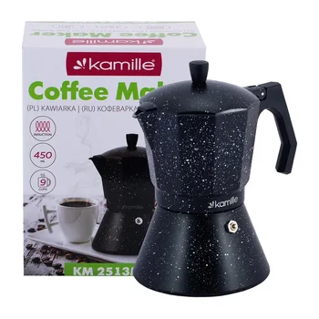 

Geyser coffee maker 450 ml (9 servings) made of aluminum with wide induction bottom (black marble) Kamille, KML-2513MR
