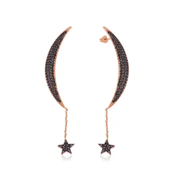 

Teleplus Silver Chain Moon Star Stud Earrings