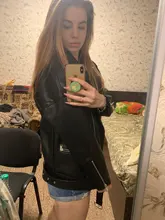 Jacket Coat Fitaylor Faux-Leather Loose Outwear Casual PU Sashes Black Tops Bf-Style